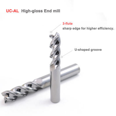 Carbide U-Groove End Mill voor Aluminium 3-snijders DLC Gecoat